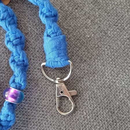 Handmade Macrame Twist Lanyard Keyring - Blue with Beads