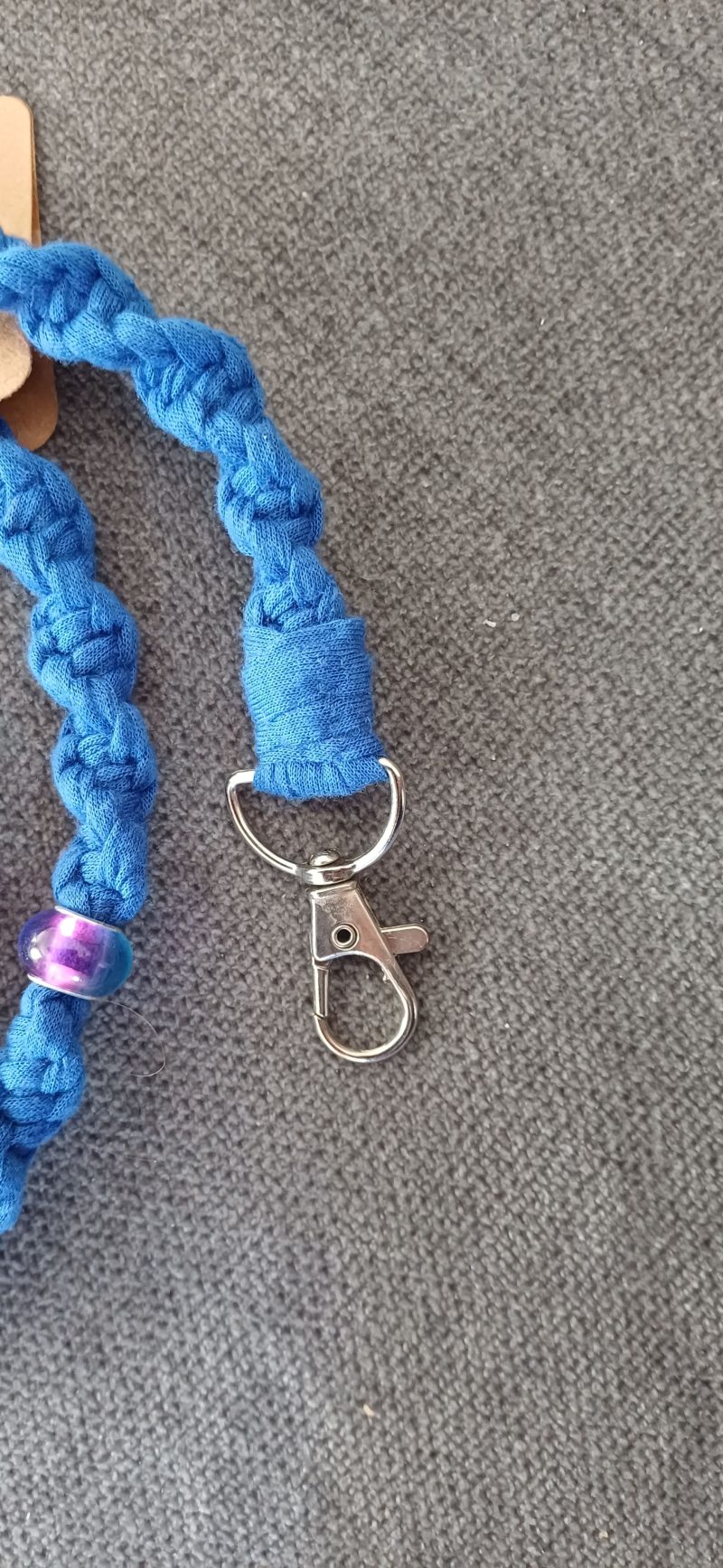 Handmade Macrame Twist Lanyard Keyring - Blue with Beads