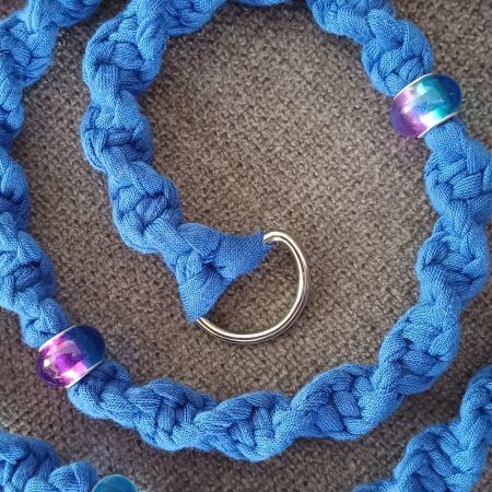 Handmade Macrame Twist Lanyard Keyring - Blue with Beads