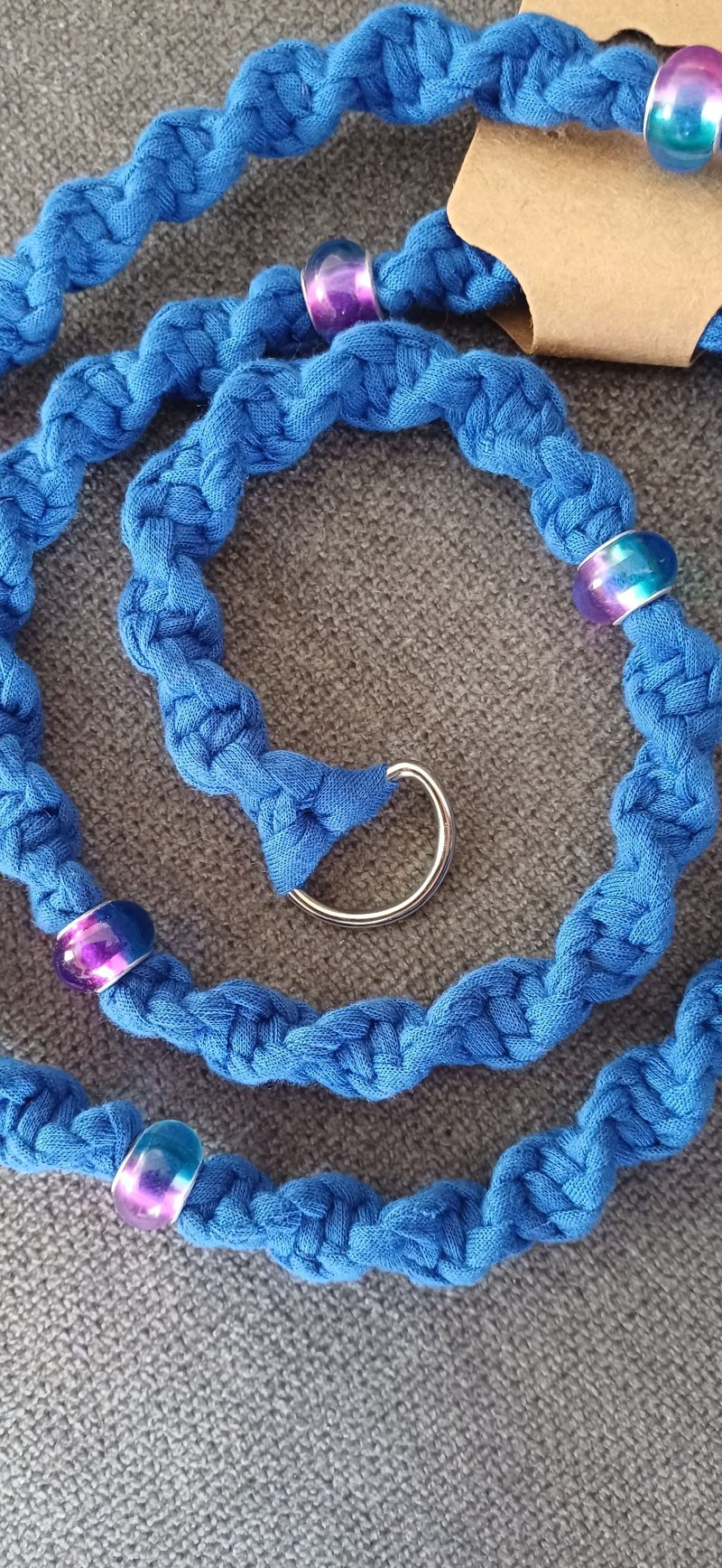 Handmade Macrame Twist Lanyard Keyring - Blue with Beads
