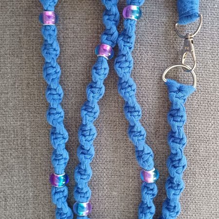 Handmade Macrame Twist Lanyard Keyring - Blue with Beads