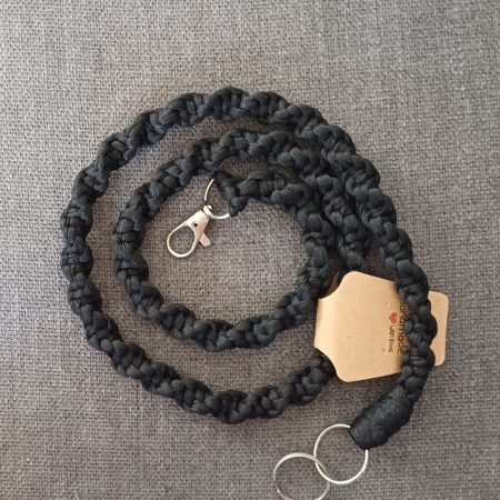 Handmade Macrame Twist Lanyard Keyring – Black