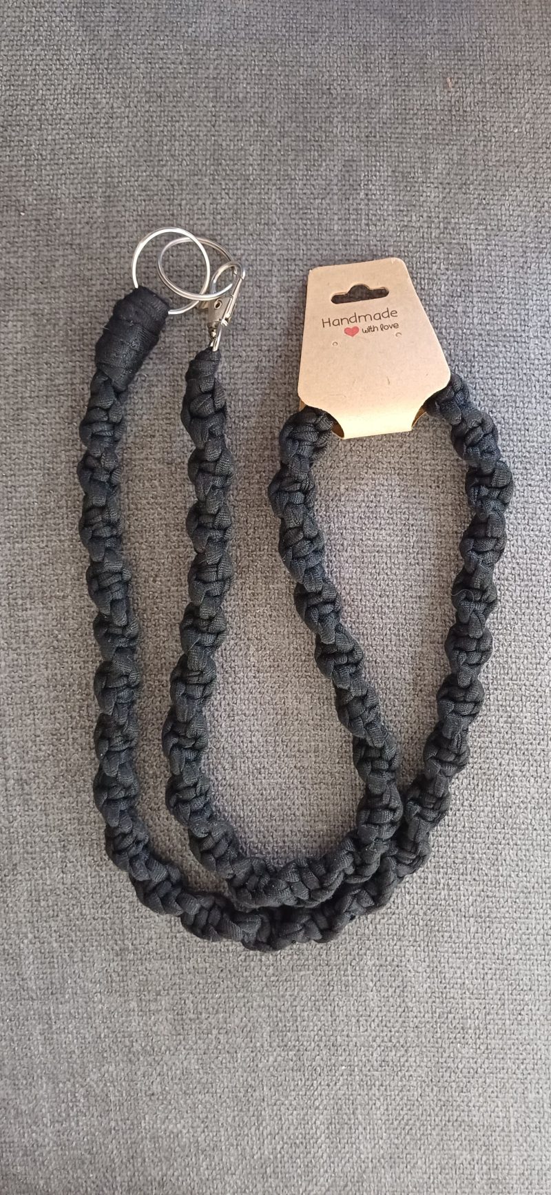 Handmade Macrame Twist Lanyard Keyring – Black