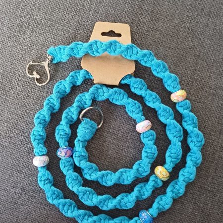 Handmade Macrame Twist Lanyard Keyring – Turquoise with Beads