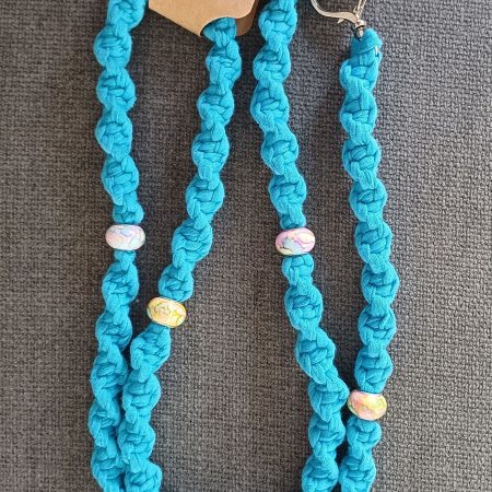 Handmade Macrame Twist Lanyard Keyring – Turquoise with Beads