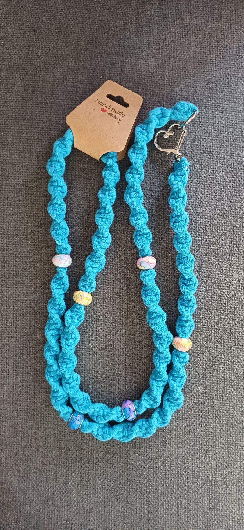Handmade Macrame Twist Lanyard Keyring – Turquoise with Beads