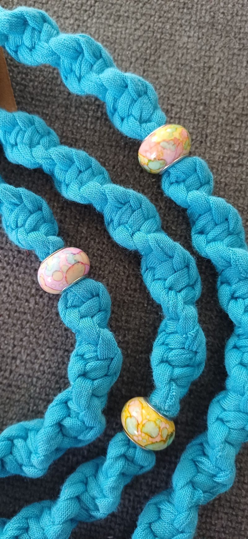 Handmade Macrame Twist Lanyard Keyring – Turquoise with Beads