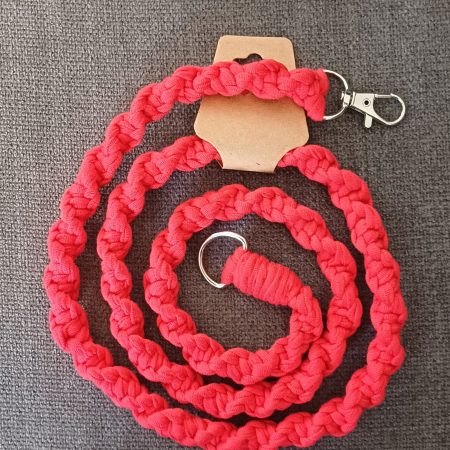 Handmade Macrame Twist Lanyard Keyring – Red