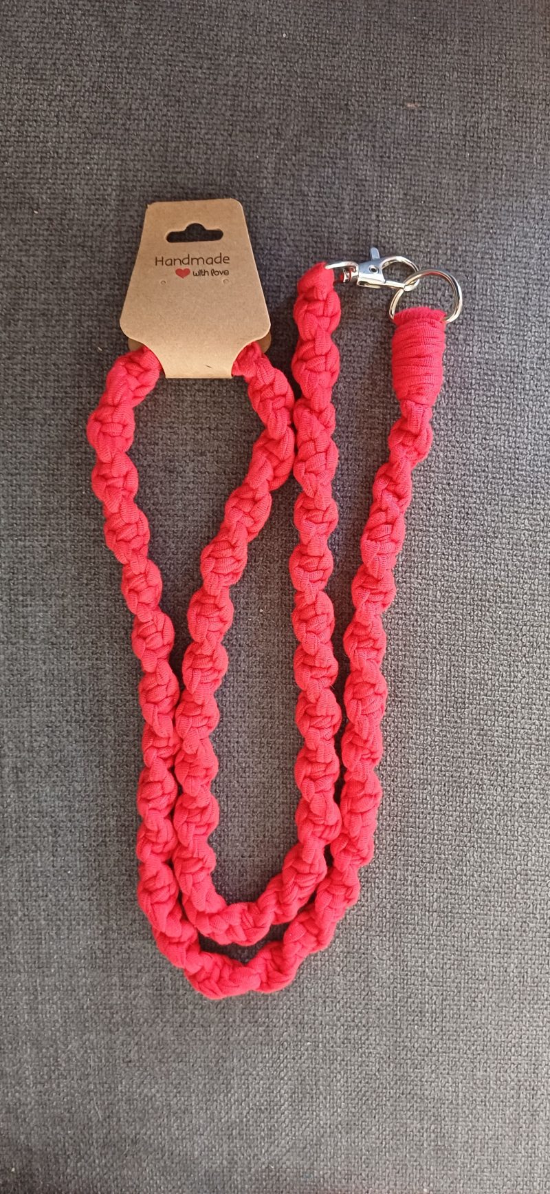 Handmade Macrame Twist Lanyard Keyring – Red