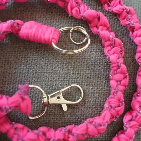 Handmade Macrame Twist Lanyard Keyring – Pink and Sparkly Purple