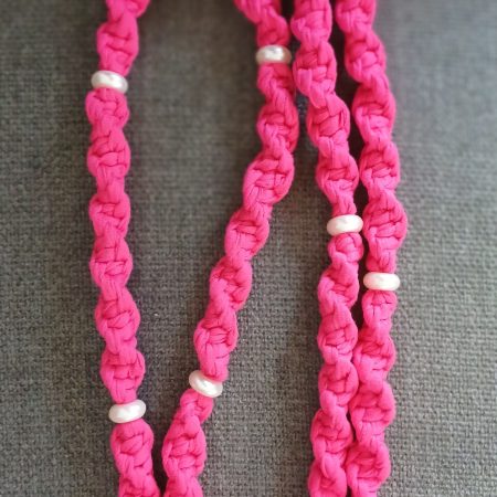 Handmade Macrame Twist Lanyard Keyring – Bright Pink with Beads