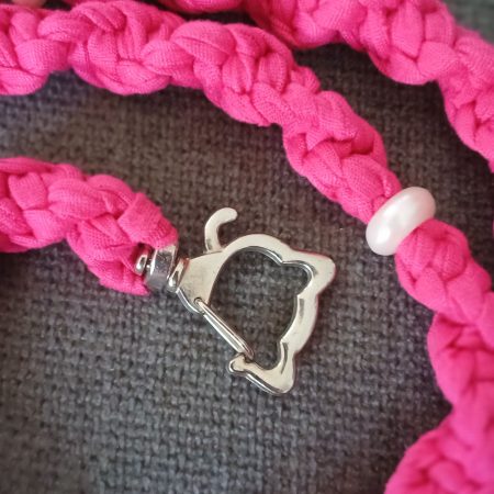 Handmade Macrame Twist Lanyard Keyring – Bright Pink with Beads