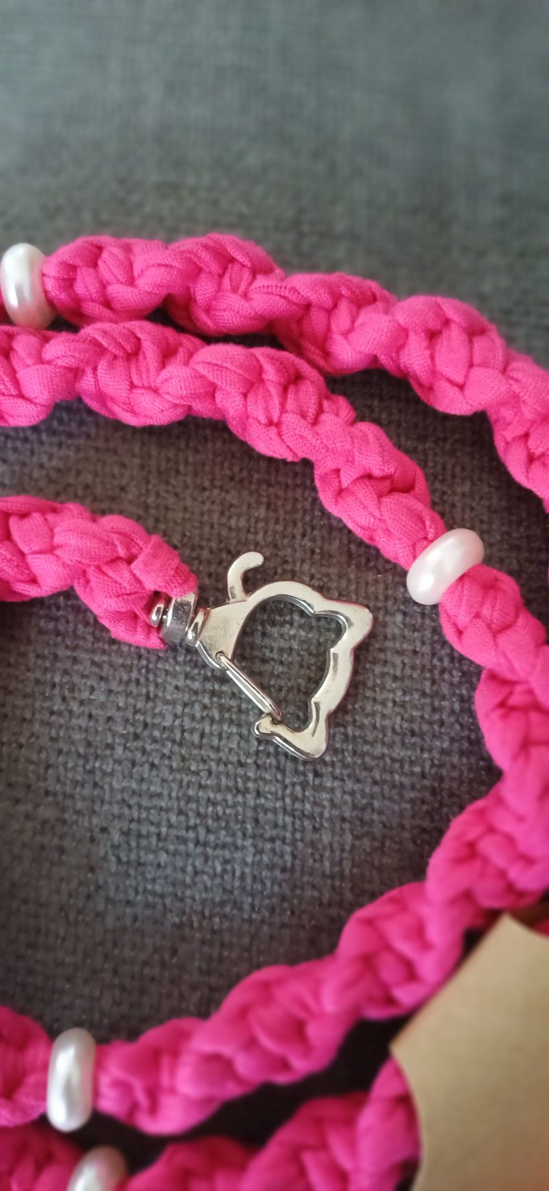 Handmade Macrame Twist Lanyard Keyring – Bright Pink with Beads