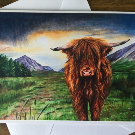 Highland Cow Watercolour Art Card