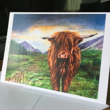 Highland Cow Watercolour Art Card