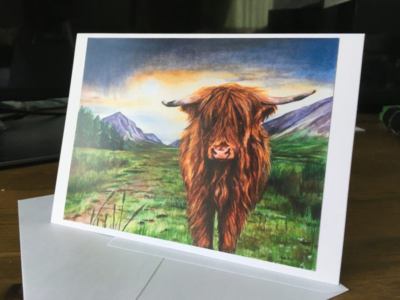 Highland Cow Watercolour Art Card