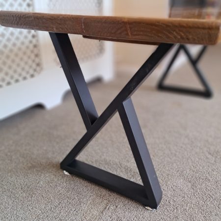 100cm Coffee Table in reclaimed scaffold, light oak stain under gloss varnish.