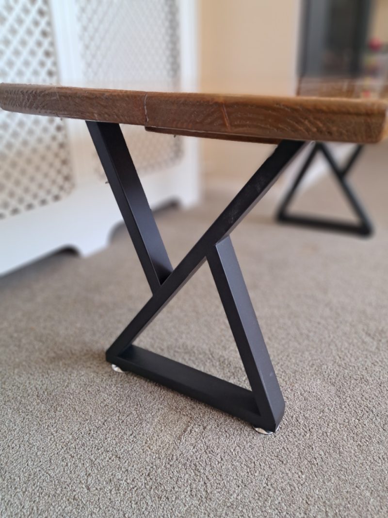 100cm Coffee Table in reclaimed scaffold, light oak stain under gloss varnish.