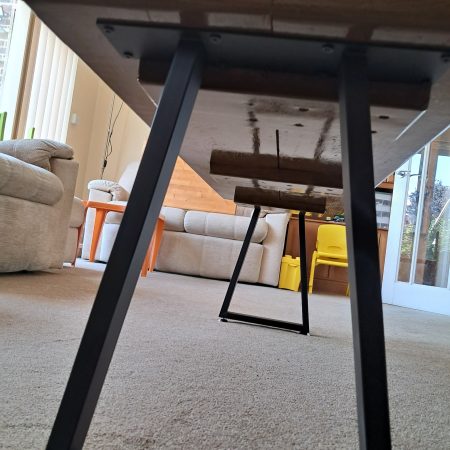 130cm Coffee table in reclaimed scaffold, light oak stain under gloss varnish