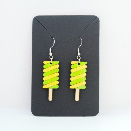 Wooden drop earrings in various popular ice lolly designs.