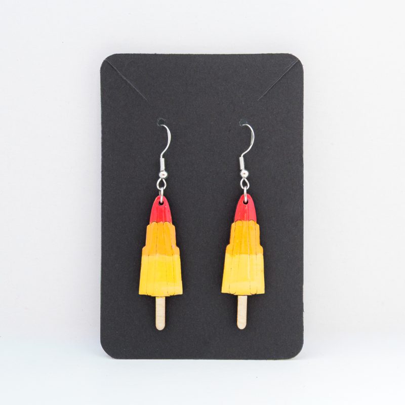 Wooden drop earrings in various popular ice lolly designs.