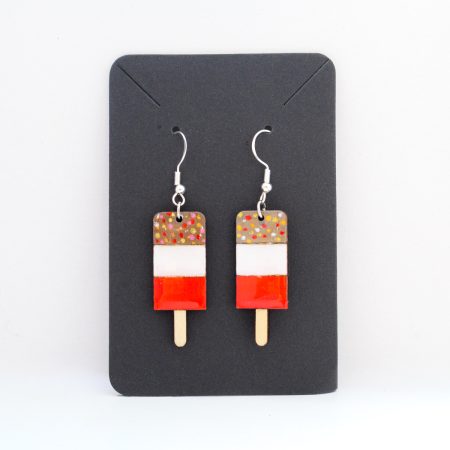 Wooden drop earrings in various popular ice lolly designs.