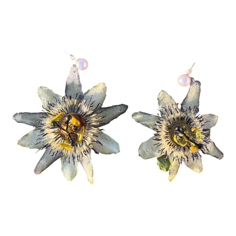 Real Passion Flower Resin Earrings | Handmade Botanical Nature Jewelry
