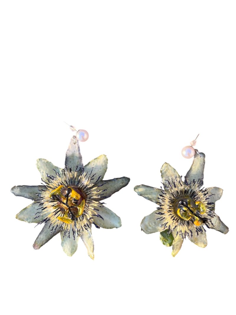 Real Passion Flower Resin Earrings | Handmade Botanical Nature Jewelry