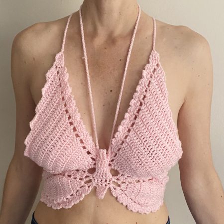 Crochet pink butterfly top