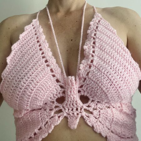 Crochet pink butterfly top