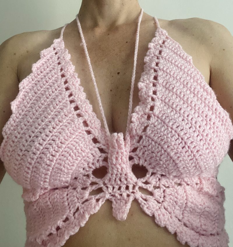 Crochet pink butterfly top