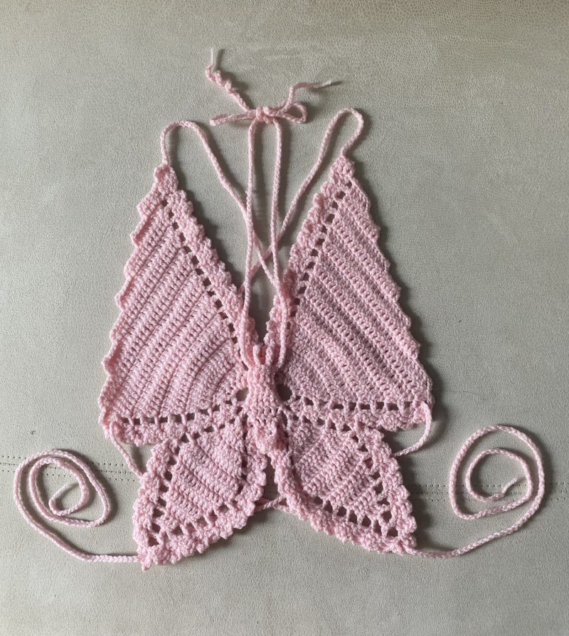 Crochet pink butterfly top
