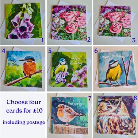 Pick your own four cards bird and floral theme