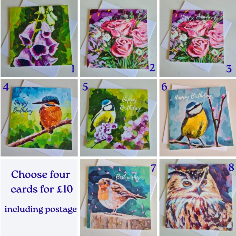 Pick your own four cards bird and floral theme