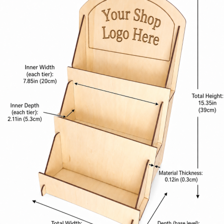 Basswood Greeting Card Display Stand, 3 Tier Basswood Rack, Craft Fair Counter Organizer Optional Shop Logo For Market Stalls
