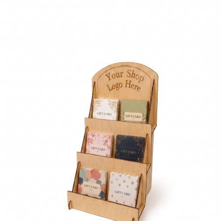 Basswood Greeting Card Display Stand, 3 Tier Basswood Rack, Craft Fair Counter Organizer Optional Shop Logo For Market Stalls