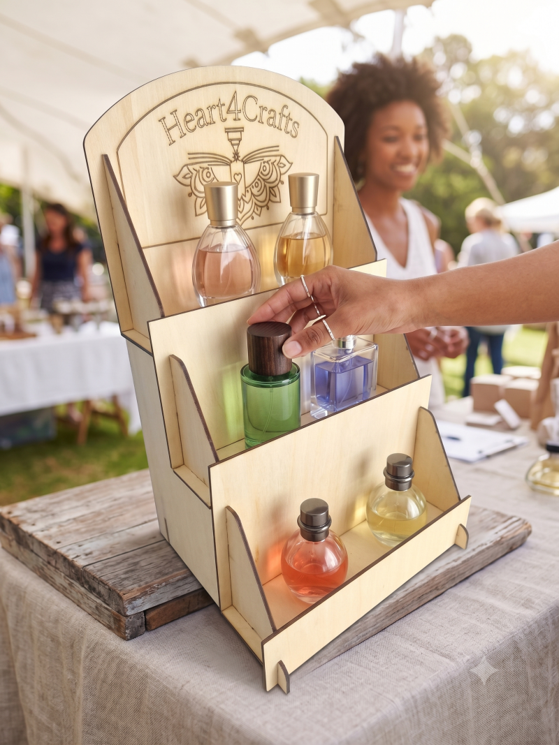 Basswood Greeting Card Display Stand, 3 Tier Basswood Rack, Craft Fair Counter Organizer Optional Shop Logo For Market Stalls