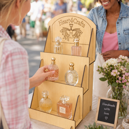Basswood Greeting Card Display Stand, 3 Tier Basswood Rack, Craft Fair Counter Organizer Optional Shop Logo For Market Stalls