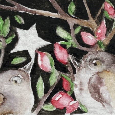 ACEO Mounted Original Whimsical Birds and Star Watercolour