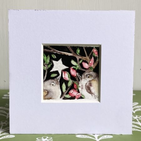 ACEO Mounted Original Whimsical Birds and Star Watercolour
