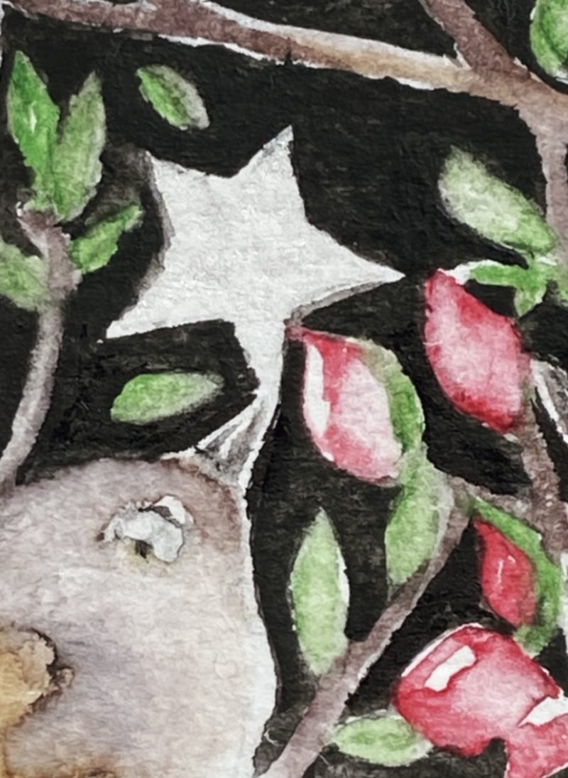 ACEO Mounted Original Whimsical Birds and Star Watercolour