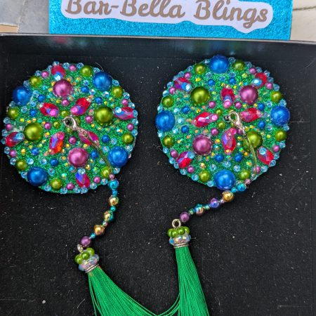 Handmade burlesque nipple tassels pastie green blue purple mix