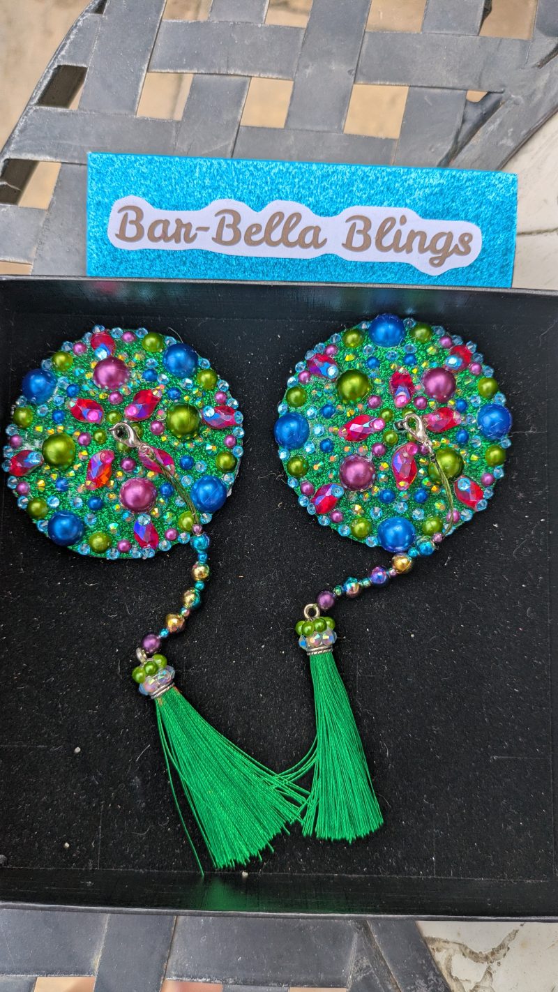 Handmade burlesque nipple tassels pastie green blue purple mix