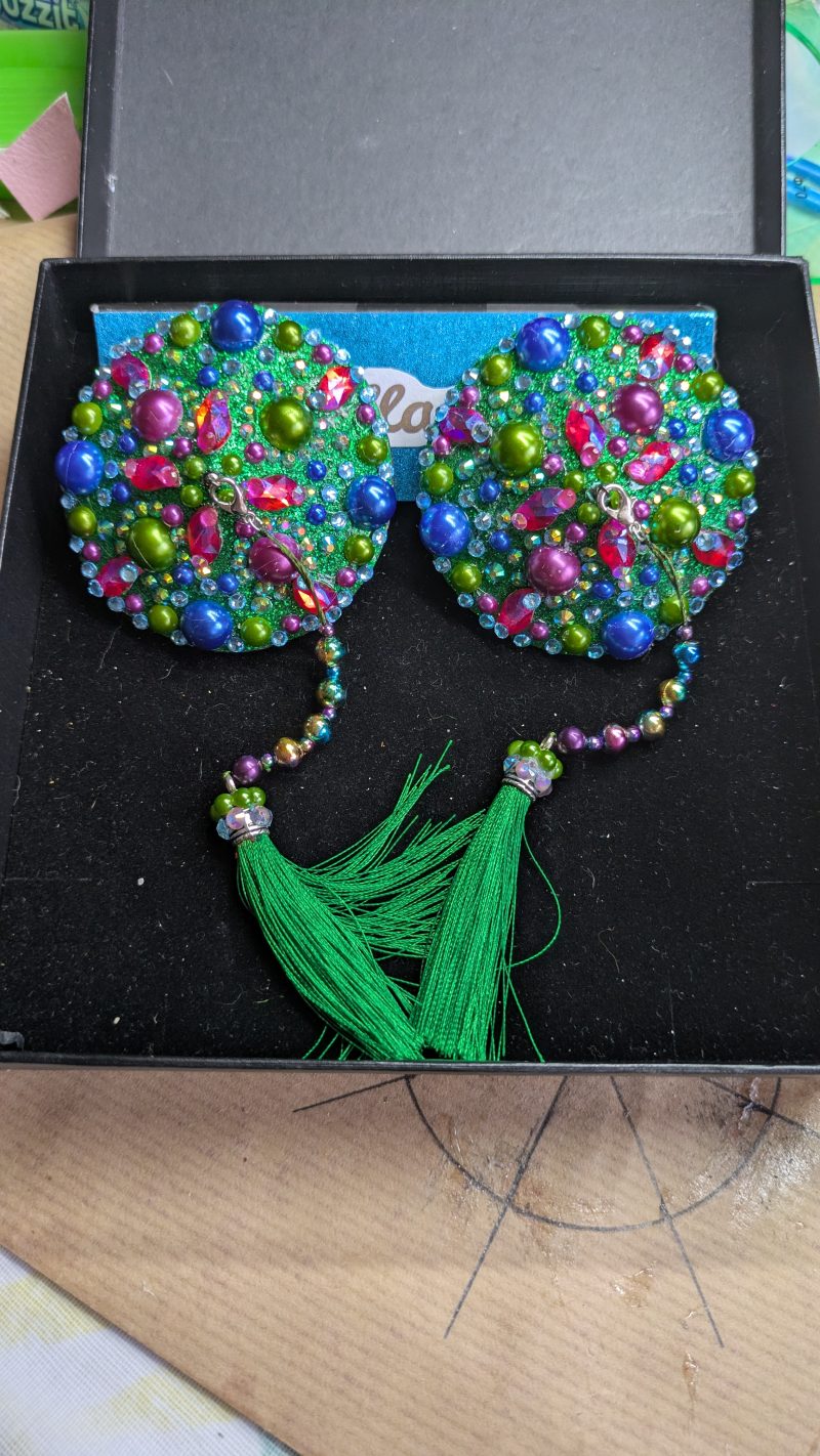 Handmade burlesque nipple tassels pastie green blue purple mix