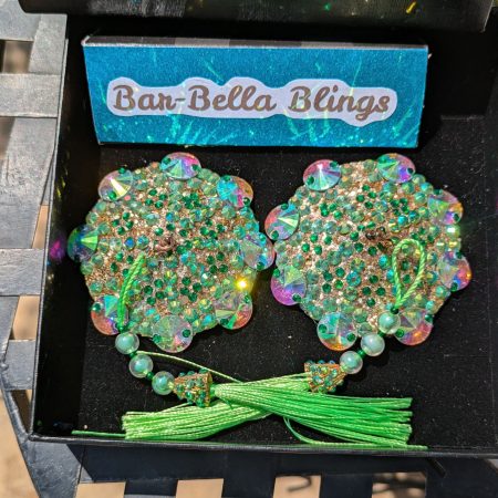 Burlesque nipple tassels handmade pastries Green sparkle