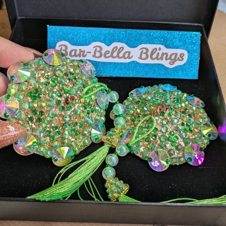 Burlesque nipple tassels handmade pastries Green sparkle