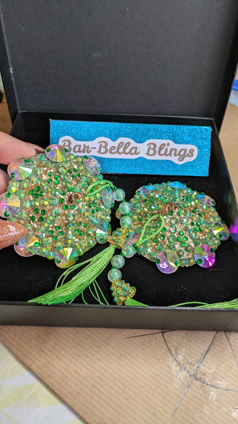 Burlesque nipple tassels handmade pastries Green sparkle