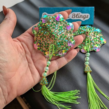 Burlesque nipple tassels handmade pastries Green sparkle