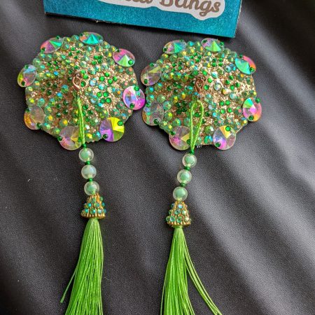 Burlesque nipple tassels handmade pastries Green sparkle