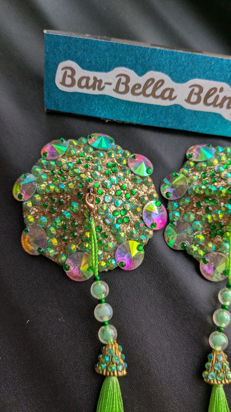 Burlesque nipple tassels handmade pastries Green sparkle